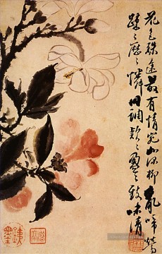 Shitao zwei Blumen im Gespräch 1694 alte China Tinte Ölgemälde